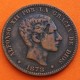 ESPAÑA Rey ALFONSO XII 10 CENTIMOS 1878 OM ESCUDO KM.675 MONEDA DE BRONCE @DEFECTO EN BUSTO@ Spain R/3