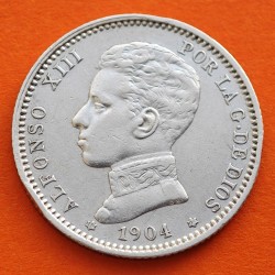 ESPAÑA Rey ALFONSO XIII 1 PESETA 1904 * 19 04 SMV KM.721 MONEDA DE PLATA MBC Spain R/5
