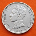 ESPAÑA Rey ALFONSO XIII 1 PESETA 1904 * 19 04 SMV KM.721 MONEDA DE PLATA Spain R/5
