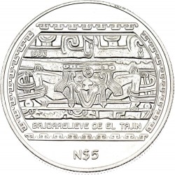 MEXICO 5 PESOS 1993 BAJORRELIEVE DE EL TAJIN KM.569 MONEDA DE PLATA SC 1 ONZA OZ Silver coin Nuevo