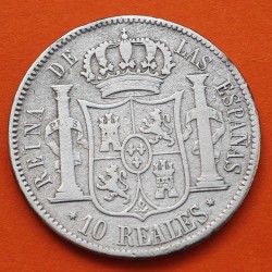 @ESCASA@ ESPAÑA Reina ISABEL II 10 REALES 1852 Ceca de MADRID KM.595.2 MONEDA DE PLATA MBC- Spain silver coin