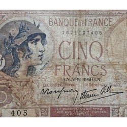 . @PVP NUEVO 150€@ FRANCIA 5 FRANCOS 1940 PESCADOR y BARCO VIOLET Pick 83.A BILLETE MUY CIRCULADO France