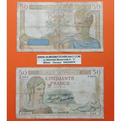 . @PVP NUEVO 375€@ FRANCIA 50 FRANCOS 1935 o 1936 (al azar) CERES y MERCURIO Pick 81 BILLETE MUY CIRCULADO France