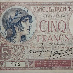 . @PVP NUEVO 150€@ FRANCIA 5 FRANCOS 1939 PESCADOR y BARCO VIOLET Pick 83.A BILLETE CIRCULADO France