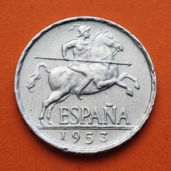 @RARA@ ESPAÑA 5 CENTIMOS 1953 JINETE IBERICO KM.765 MONEDA DE ALUMINO EBC- Estado Español FRANCO Spain R/3