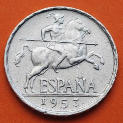 @RARA@ ESPAÑA 5 CENTIMOS 1953 JINETE IBERICO KM.765 MONEDA DE ALUMINO EBC- Estado Español FRANCO Spain R/3