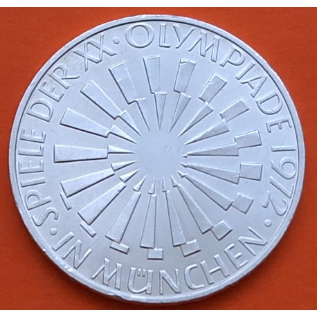 ALEMANIA 10 MARCOS 1972 G ANAGRAMA CIRCULAR OLIMPIADA DE MUNICH Leyenda IN MUNCHEN KM.130 MONEDA DE PLATA SC- Germany 10 Marks
