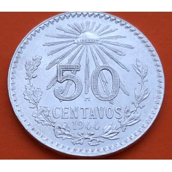 MEXICO 50 CENTAVOS 1944 AGUILA KM.447 MONEDA DE PLATA MBC++ Mejico silver coin WWII R/2