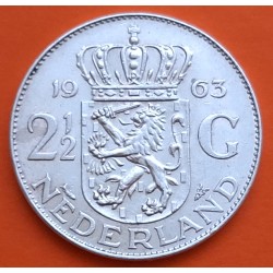 HOLANDA 2,50 GULDEN 1963 REINA JULIANA y LEON CON ESPADA KM.185 MONEDA DE PLATA MBC+ The Netherlands silver 0,35 ONZAS