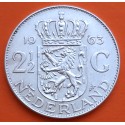 HOLANDA 2,50 GULDEN 1963 REINA JULIANA y LEON CON ESPADA KM.185 MONEDA DE PLATA MBC+ The Netherlands silver 0,35 ONZAS