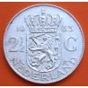 HOLANDA 2,50 GULDEN 1963 REINA JULIANA y LEON CON ESPADA KM.185 MONEDA DE PLATA MBC+ The Netherlands silver 0,35 ONZAS