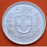 SUIZA 5 FRANCOS 1967 B GUILLERMO TELL y ESCUDO KM.40 MONEDA DE PLATA PLATA SC- Switzerland 5 Francs silver coin