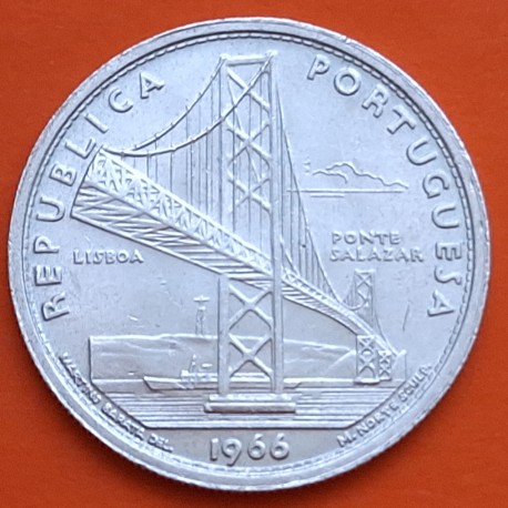 PORTUGAL 20 ESCUDOS 1966 PUENTE SALAZAR ESCUDO PAIS KM.592 MONEDA DE PLATA SC- Silver