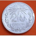 MEXICO 20 CENTAVOS 1943 AGUILA y VALOR KM.438 MONEDA DE PLATA EBC + DEFECTO Mejico silver coin WWII