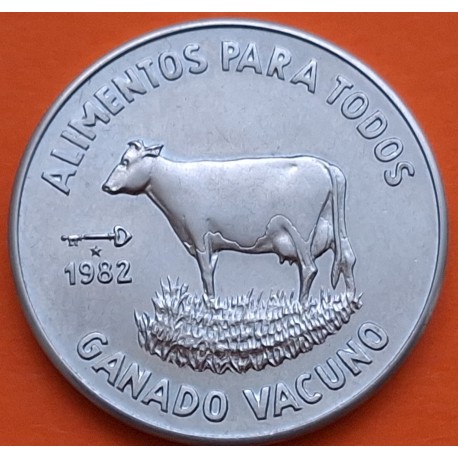 CUBA 1 PESO 1982 GANADO VACUNO ALIMENTO PARA TODOS KM.95 MONEDA DE NICKEL SC- Caribe coin
