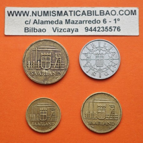 . @PROTECTORADO DEL SARRE@ SAARLAND 10 + 20 + 50 + 100 FRANKEN 1954 Región minera de ALEMANIA 4 monedas KM.1+2+3+4