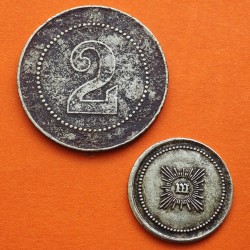 . 2 monedas x MONDARIZ Pontevedra 25 CENTIMOS 1874 BALNEARIO AGUAS TERMALES + ¿¿FICHA DE CASINO?? NO COOPERATIVA