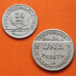 . 2 monedas x SANTANDER PALENCIA y BURGOS 50 CENTIMOS 1937 + 1 PESETA 1937 GUERRA CIVIL NICKEL ESPAÑA Par/3