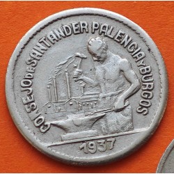 . 2 monedas x SANTANDER PALENCIA y BURGOS 50 CENTIMOS 1937 + 1 PESETA 1937 GUERRA CIVIL NICKEL ESPAÑA Par/3