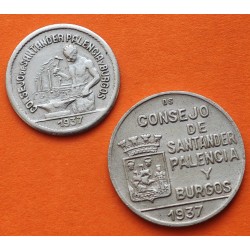 . 2 monedas x SANTANDER PALENCIA y BURGOS 50 CENTIMOS 1937 + 1 PESETA 1937 GUERRA CIVIL NICKEL ESPAÑA Par/3