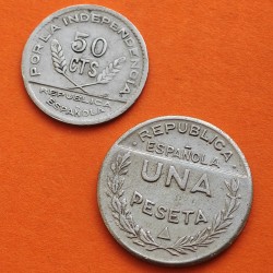 . 2 monedas x SANTANDER PALENCIA y BURGOS 50 CENTIMOS 1937 + 1 PESETA 1937 GUERRA CIVIL NICKEL ESPAÑA Par/3