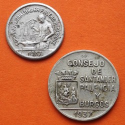 . 2 monedas x SANTANDER PALENCIA y BURGOS 50 CENTIMOS 1937 + 1 PESETA 1937 GUERRA CIVIL NICKEL ESPAÑA Par/2
