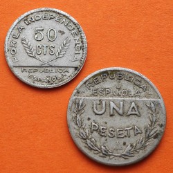 . 2 monedas x SANTANDER PALENCIA y BURGOS 50 CENTIMOS 1937 + 1 PESETA 1937 GUERRA CIVIL NICKEL ESPAÑA Par/1