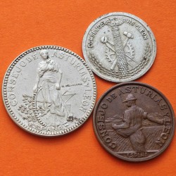 CONSEJO DE ASTURIAS y LEON 50 CENTIMOS 1937 + 1 PESETA 1937 + 2 PESETAS 1937 España 3 MONEDAS LOCALES GUERRA CIVIL