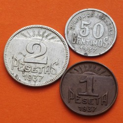 CONSEJO DE ASTURIAS y LEON 50 CENTIMOS 1937 + 1 PESETA 1937 + 2 PESETAS 1937 España 3 MONEDAS LOCALES GUERRA CIVIL