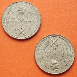 . 2 monedas @PRUEBAS DE ACUÑACION@ ESPAÑA 1 PESETA 1948 LA NAVAL TALLERES SAN CARLOS LATON NO COINCIDENTE y SI COINCIDENTE