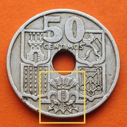 @FLECHAS INVERTIDAS@ ESPAÑA 50 CENTIMOS 1949 * 19 51 FRANCO ESTADO ESPAÑOL FRANCO MONEDA DE NICKEL MBC @RARA@ R/3