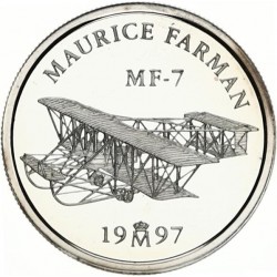 . 1 Moneda + CÁPSULA x ESPAÑA 1 EURO 1997 EMBLEMA DEL EJERCITO DEL AIRE MAURICE FARMAN MONEDA DE PLATA PROOF NO ESTUCHE FNMT