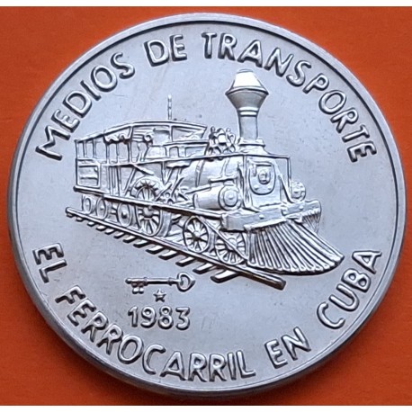 CUBA 1 PESO 1983 VIEJO TREN FERROCARRIL Medios de Transporte KM.106 MONEDA DE NICKEL SC- Caribe