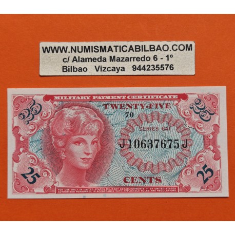 @RARO@ ESTADOS UNIDOS 25 CENTAVOS 1965 DAMA Uso militar en las Bases BILLETE SC MILITARY PAYMENT CERTIFICATE