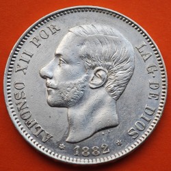 ESPAÑA 5 PESETAS 1882 * 18 82 MSM REY ALFONSO XII KM.688 MONEDA DE PLATA (DURO) Spain silver R/1