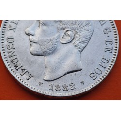 ESPAÑA 5 PESETAS 1882 * 18 82 MSM REY ALFONSO XII KM.688 MONEDA DE PLATA (DURO) Spain silver R/1