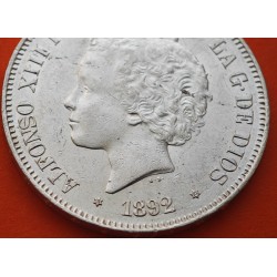 ESPAÑA 5 PESETAS 1892 * 18 92 PGM REY ALFONSO XIII tipo "RIZOS" KM.700 MONEDA DE PLATA (DURO - PRECIOSA) Spain silver R/4