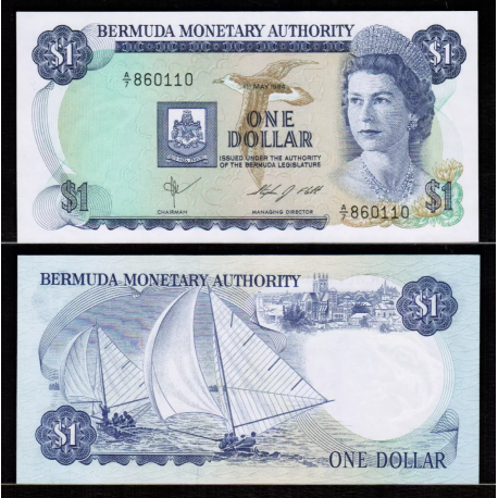 @BAJO Nº DE SERIE 000745@ BERMUDA 1 DOLAR 1984 VELEROS e ISABEL II Pick 28.B.4 BILLETE SC $1 Dollar