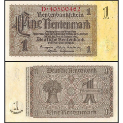 . III REICH - ALEMANIA 1 RENTENMARK 1937 DEUTSCHE RENTENBANK Pick 173 BILLETE SC Germany WWII UNC BANKNOTE