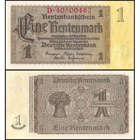 . III REICH - ALEMANIA 1 RENTENMARK 1937 DEUTSCHE RENTENBANK Pick 173 BILLETE SC Germany WWII UNC BANKNOTE