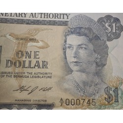 @BAJO Nº DE SERIE 000745@ BERMUDA 1 DOLAR 1984 VELEROS e ISABEL II Pick 28.B.4 BILLETE SC $1 Dollar