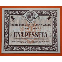 . @RARO@ ANDORRA 1 PESETA 1936 GUERRA CIVIL 2ª EMISIón Color MARRÓN Pick 6 BILLETE SC Principado de 1 Pesseta