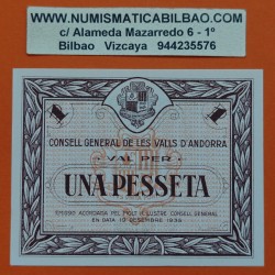 . @RARO@ ANDORRA 1 PESETA 1936 ESCUDO - GUERRA CIVIL Pick 6 BILLETE SC Principado de Andorra 1 Pesseta