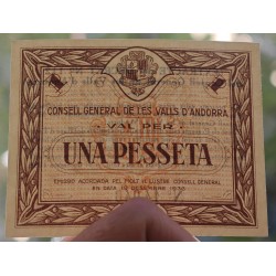 . @RARO@ ANDORRA 1 PESETA 1936 ESCUDO - GUERRA CIVIL Pick 6 BILLETE SC Principado de Andorra 1 Pesseta