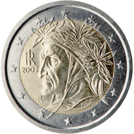 1º AÑO DE EMISIÓN x ITALIA 2 EUROS 2002 BUSTO DE DANTE SC MONEDA BIMETALICA Italy 2€