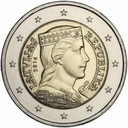 . 1º AÑO DE EMISIÓN x LETONIA 2 EUROS 2014 DAMA ESLAVA MONEDA BIMETALICA SC Latvia Latvijas