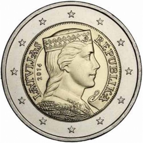 . 1º AÑO DE EMISIÓN x LETONIA 2 EUROS 2014 DAMA ESLAVA MONEDA BIMETALICA SC Latvia Latvijas