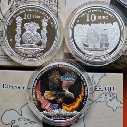 . 1 aaaaaaaaacoin @3 MONEDAS@ España 10 EUROS 2025 COLUMNARIO + BANDERAS + FARRAGUT Revolutionary War PLATA FNMT