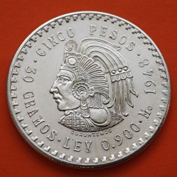 MEXICO 5 PESOS 1948 INDIO CUAUHTEMOC KM.465 MONEDA DE PLATA @LIMPIADA@ Mejico silver 0,87 ONZAS R/4