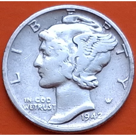 ESTADOS UNIDOS 10 CENTAVOS DIME 1942 P MERCURY KM.140 MONEDA DE PLATA MBC USA silver coin WWII